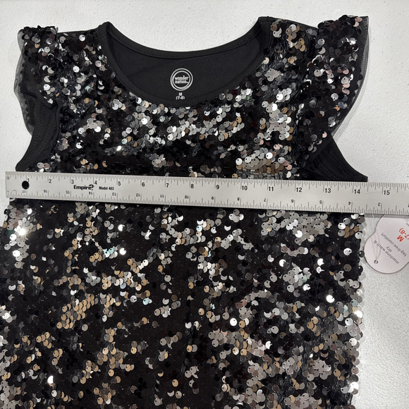 Wonder Nation Black Sequin Party Dress Girls Sz M (7-8) Cap Sleeve Mix Media - Picture 5 of 8
